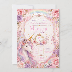 Magical Unicorn Birthday Invitation Pink Purple