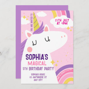 Magical Unicorn Birthday Invitation Rainbow