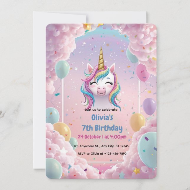 Magical Unicorn Birthday Invitation – Rainbow Part (Front)