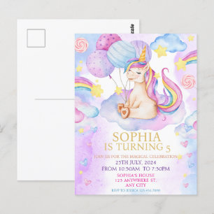 Magical Unicorn Birthday Invitation Rainbow  Postcard