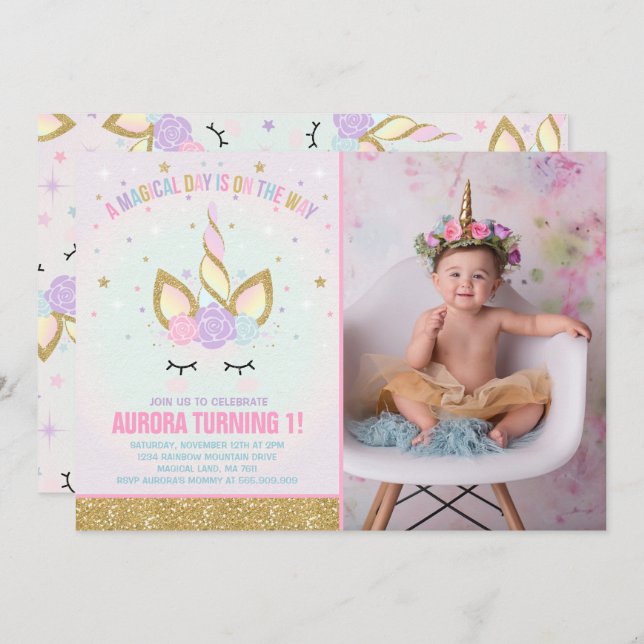 Magical Unicorn Birthday Invitation Unicorn Party (Front/Back)