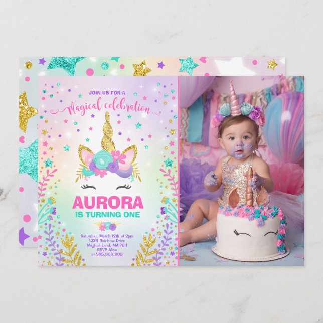 Magical Unicorn Birthday Invitation Unicorn Party (Front/Back)