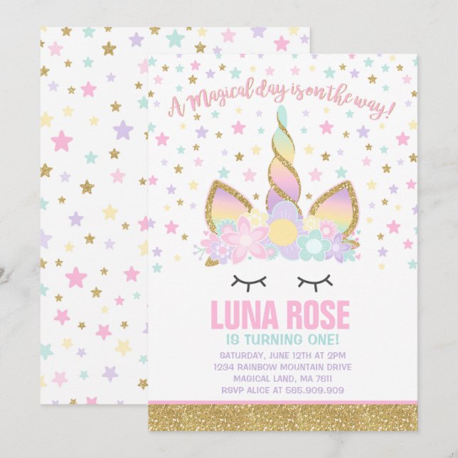 Magical Unicorn Birthday Invitation Unicorn Party (Front/Back)