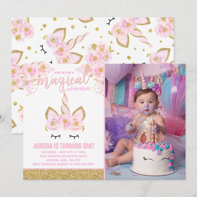 Magical Unicorn Birthday Invitation Unicorn Party (Front/Back)