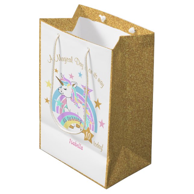 Magical Unicorn Birthday  Medium Gift Bag (Front Angled)