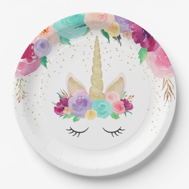 Magical Unicorn Birthday Party Baby Shower Plates (Front)