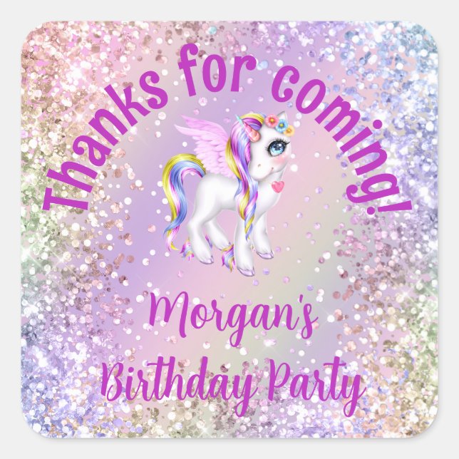 Magical Unicorn Birthday Party  Favours Square Sticker (Front)