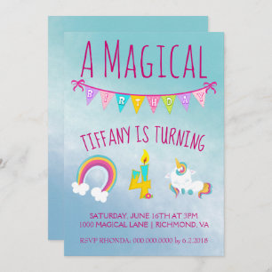 Magical Unicorn Birthday Party Four Years Old Invitation