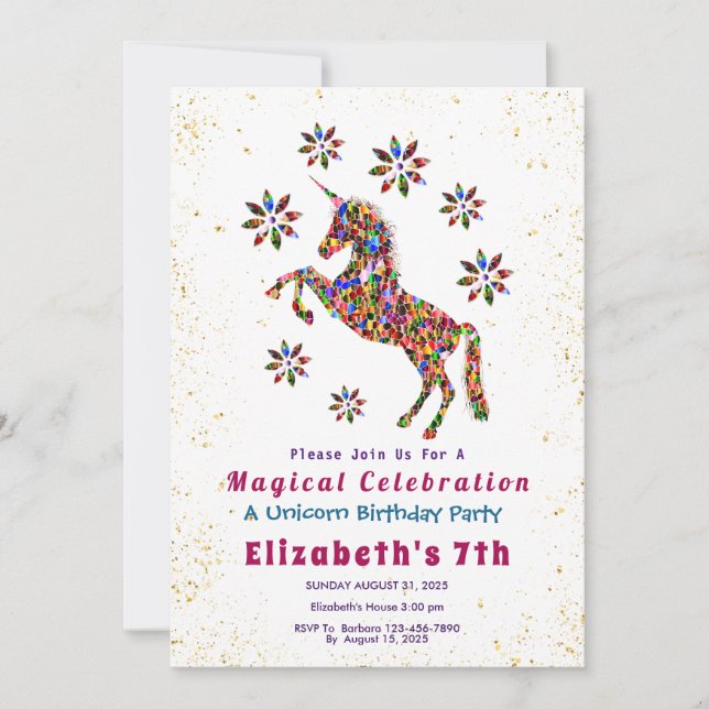 Magical Unicorn Birthday Party Glitter Personalize Invitation (Front)