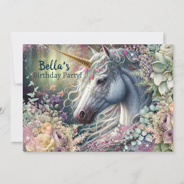 Magical Unicorn Birthday Party Invitation (Back)