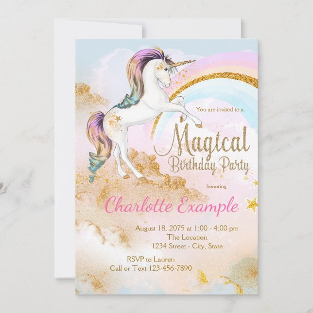 Magical Unicorn Birthday Party Invitations (Front)