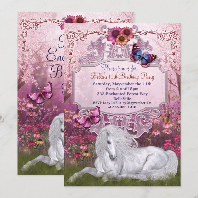 Magical Unicorn Birthday Party Invitations (Front/Back)
