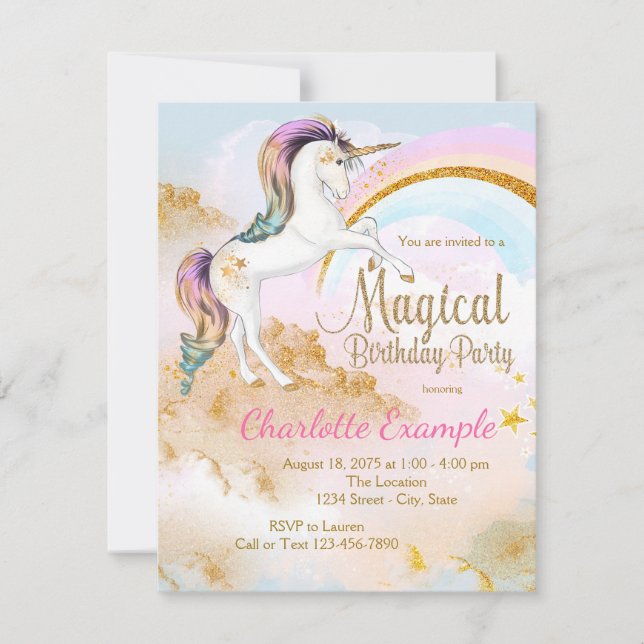 Magical Unicorn Birthday Party Invitations (Front)