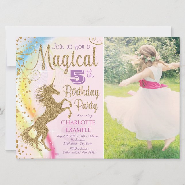 Magical Unicorn Birthday Party Invitations (Front)