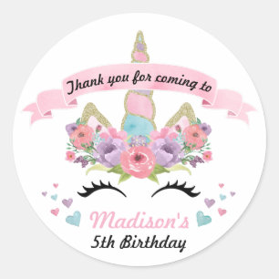 Magical Unicorn Birthday Party Thank You Stickers