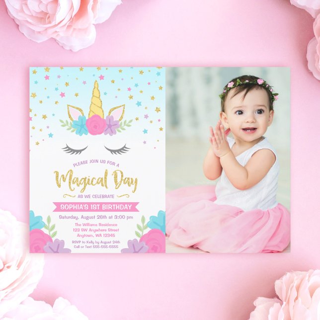 Magical Unicorn Birthday Photo Invitation (Creator Uploaded)