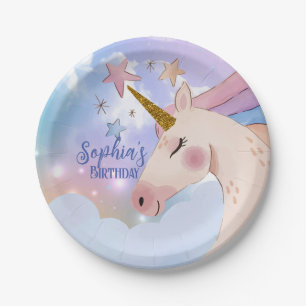 Magical Unicorn Birthday pink Blush Rainbow Paper Plate