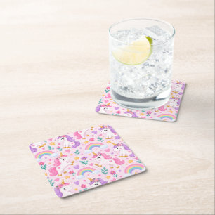 Magical Unicorn Birthday Square Paper Coaster