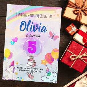 Magical Unicorn Birthday with Colourful Rainbow  Invitation