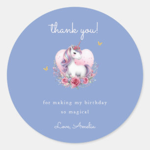 Magical Unicorn Blue Birthday Favour Classic Round Sticker