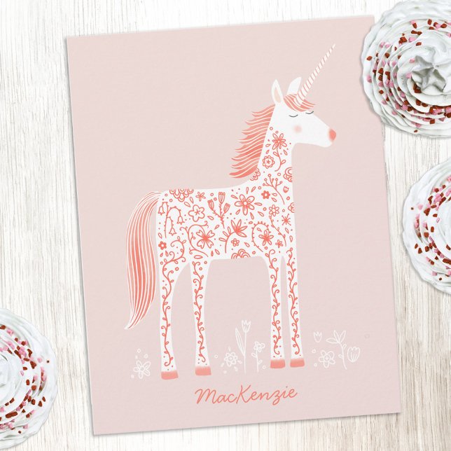 Magical Unicorn Blush Pink Personalized Name Card (Magical Unicorn pretty pink personalized custom name or text notecards)