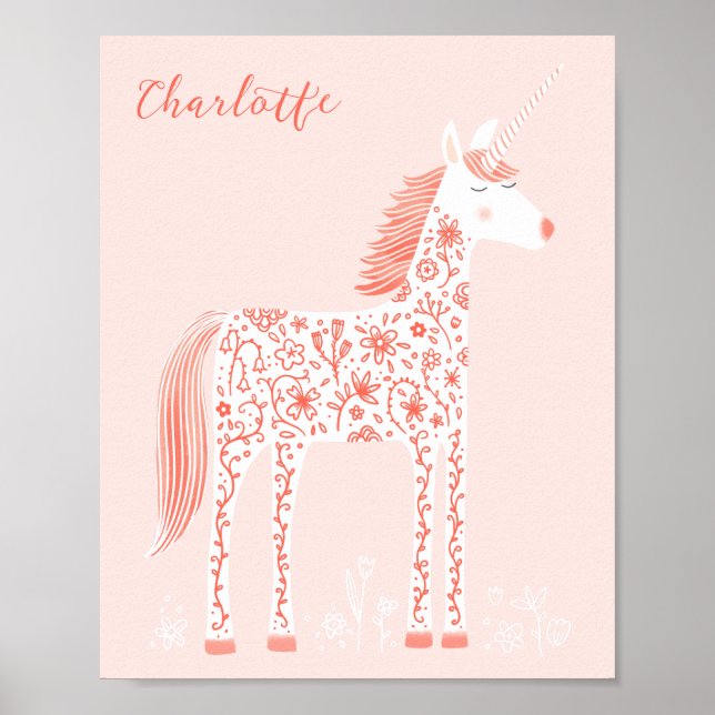 Magical Unicorn Blush Pink Personalized Poster (Front)