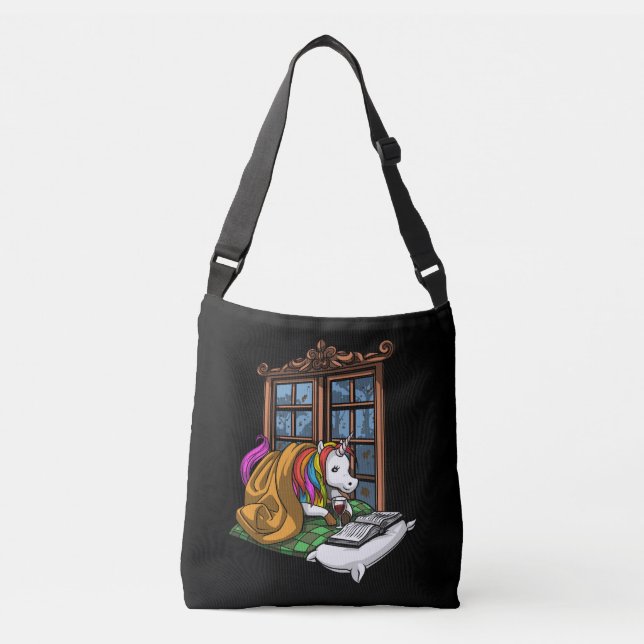 Magical Unicorn Book Reading Literature Geek Crossbody Bag (Front)