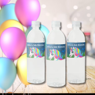 Magical Unicorn Bright Colourful Birthday Party Water Bottle Label