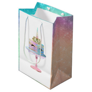 Magical Unicorn Cake   Fantasy Watercolor Party Medium Gift Bag