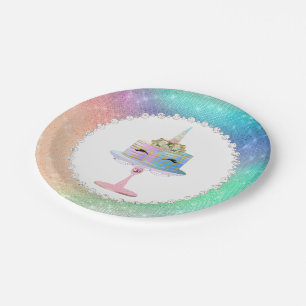Magical Unicorn Cake Fantasy Watercolor Party Paper Plate