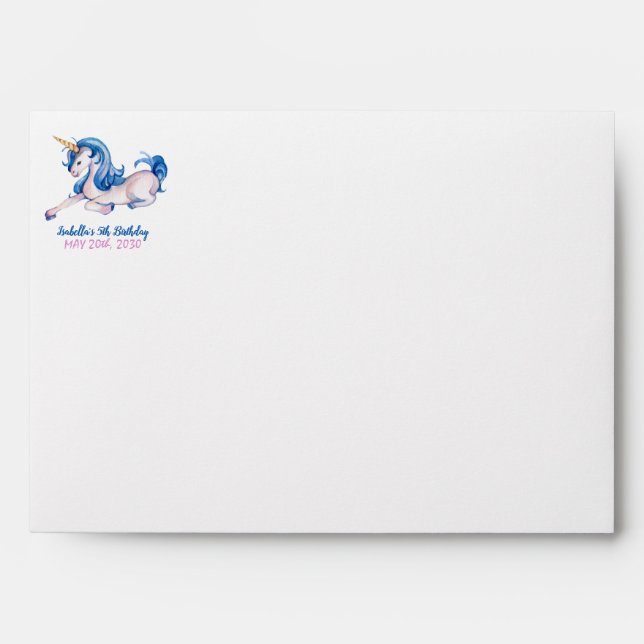 Magical Unicorn Castle Rainbow 5th Birthday Party  Envelope (Front)