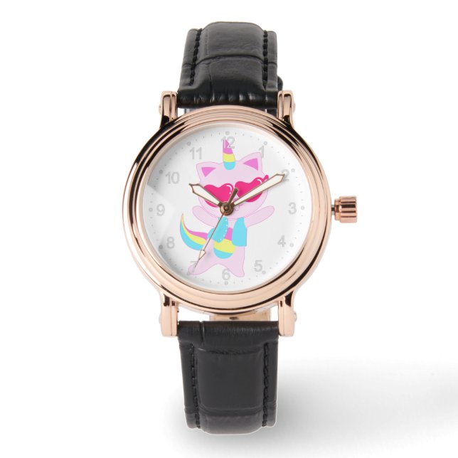 Magical unicorn Cat cartoon - Choose back colour Watch (Front)