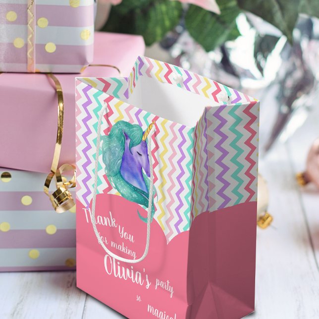 Magical Unicorn Chevron Pastel Kids Birthday Favou Medium Gift Bag (Magical Unicorn Chevron Pastel Kids Birthday Favor Medium Gift Bag)