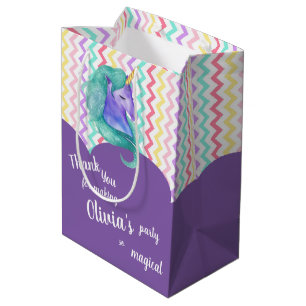 Magical Unicorn Chevron Pastel Kids Birthday Favou Medium Gift Bag