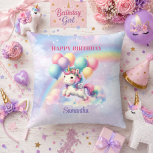 Magical Unicorn Colourful Pastel Girl Birthday Pil Throw Pillow
