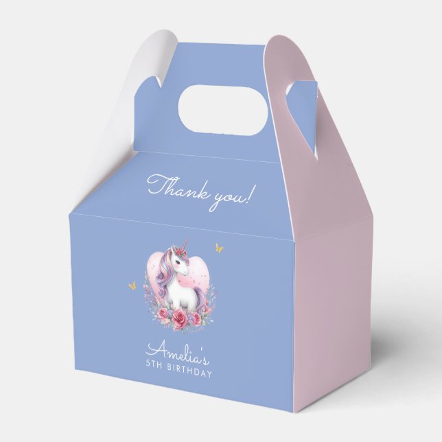 Magical Unicorn Cute Blue Birthday Favour Favor Box (Front Side)