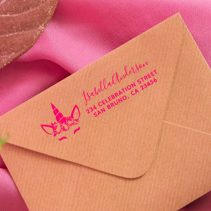 Magical Unicorn Cute Script Custom Return Address Self-inking Stamp