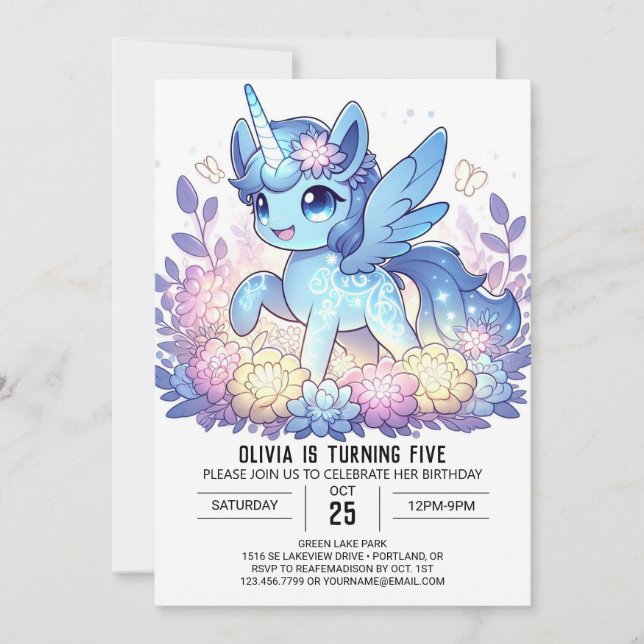 Magical Unicorn Digital Birthday Invitation (Front)