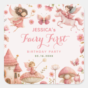 Magical Unicorn Enchanted Fairy First Birthday  Square Sticker