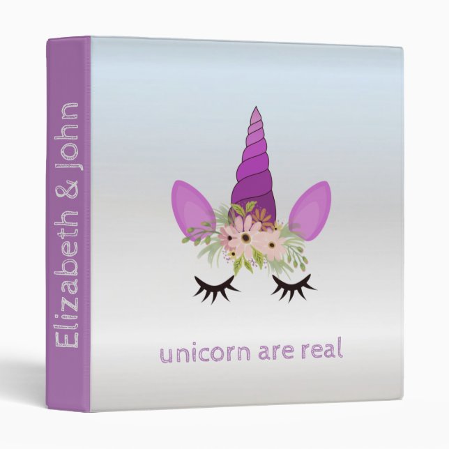 Magical Unicorn Face, Floral Crown,  Silver Binder (Front/Spine)