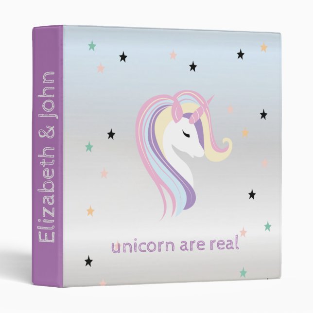 Magical Unicorn Face,Silver,Stars Binder (Front/Spine)