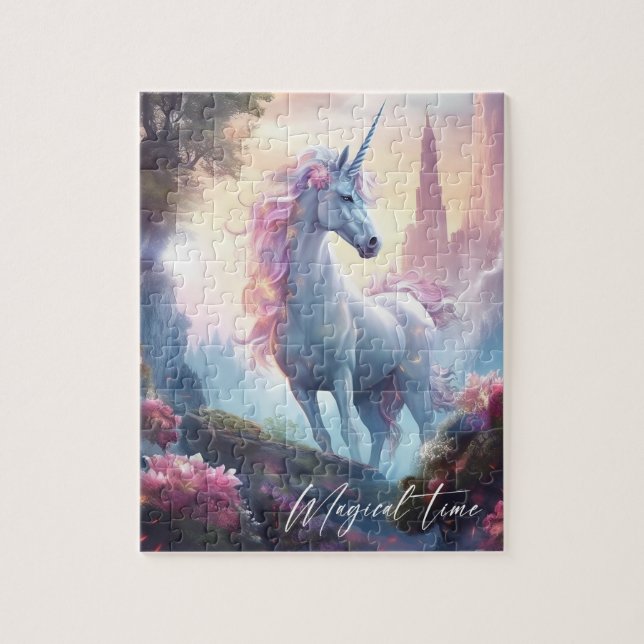 Magical unicorn fairy tale castle birthday gift  jigsaw puzzle (Vertical)