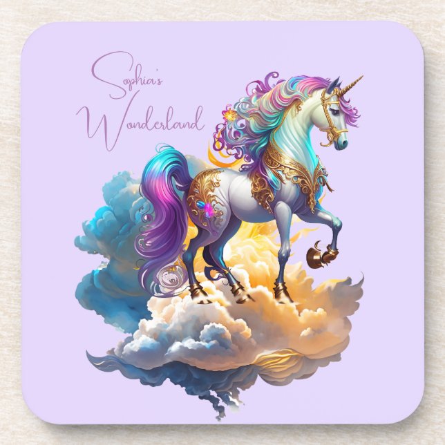 Magical Unicorn Fantasy clouds romance birthday  Coaster (Front)