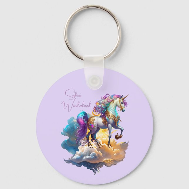Magical Unicorn Fantasy clouds romance birthday  Keychain (Front)