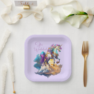 Magical Unicorn Fantasy clouds romance birthday  Paper Plate