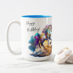 Magical Unicorn Fantasy clouds romance birthday Two-Tone Coffee Mug