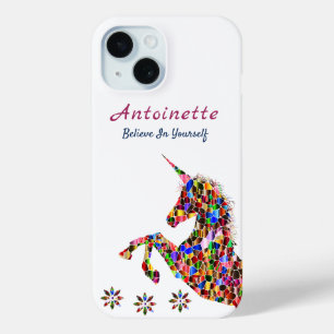  Magical Unicorn Fantasy Girly Glitter Personalize iPhone 15 Case