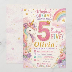 Magical Unicorn Fifth Birthday Invitation