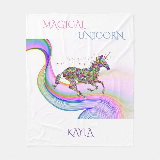Magical unicorn fleece blanket personalized. (Front)