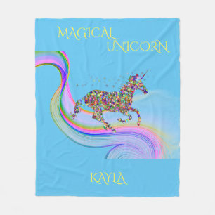 Magical unicorn fleece blanket personalized.
